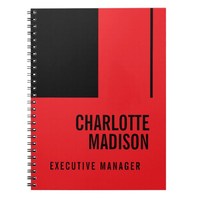 Modern Simple Black Red Minimalist Bold Text Name Notebook (Front)