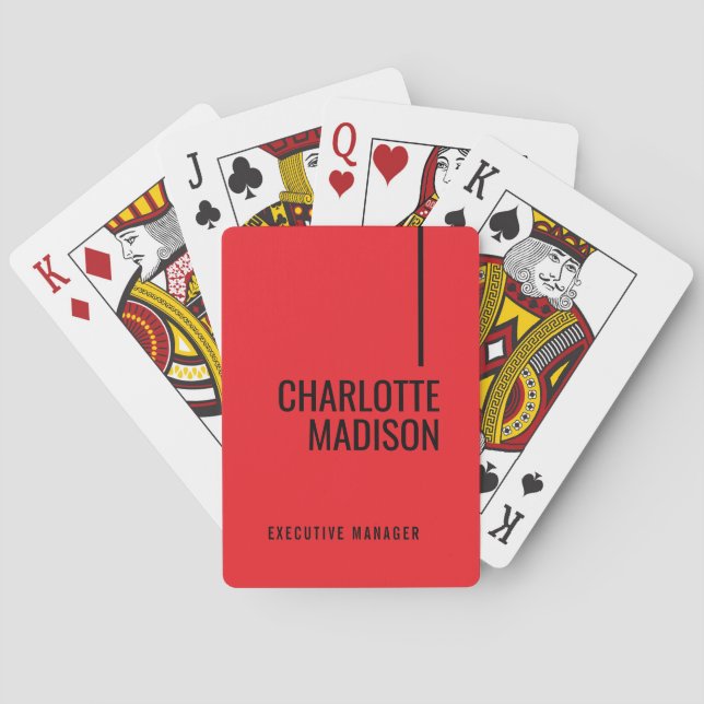Modern Simple Black Red Minimalist Bold Text Name Playing Cards (Back)