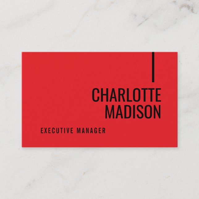 Modern Simple Black Red Minimalist Two Sided Business Card (Front)