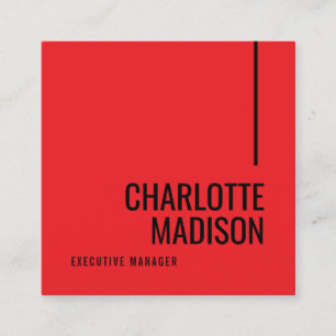 Modern Simple Black Red Minimalist Two Sided Square Business Card