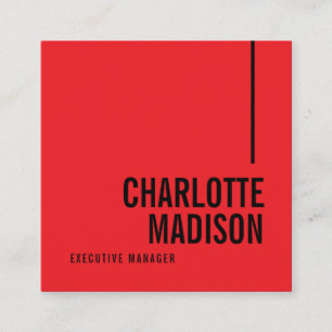 Modern Simple Black Red Minimalist Two Sided Square Business Card
