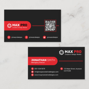 Modern Simple Black & Red QR Code , Logo Corporate Business Card