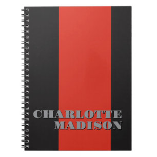 Modern Simple Black Red Trendy Minimalist Plain  Notebook