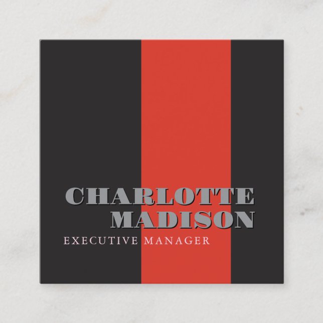 Modern Simple Black Red Trendy Minimalist Plain  Square Business Card (Front)