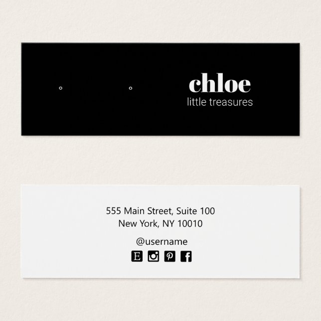 Modern Simple Black Stud Earring  Display Card (Front & Back)