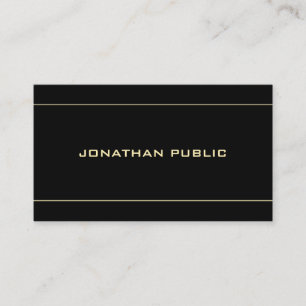 Modern Simple Black Template Gold Name Text Business Card