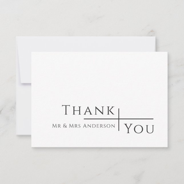 Modern Simple Black Wedding Thank You Card (Front)