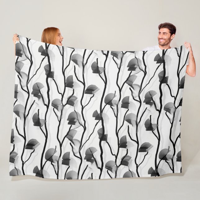 Modern Simple Black White Abstract Vine Fleece Blanket (In Situ)