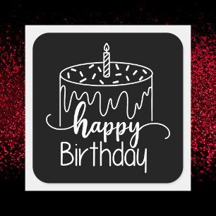 Modern Simple Black & White Birthday Square Sticker