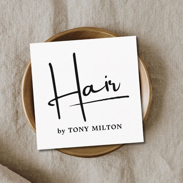 Modern Simple Black White Bold Hairstylist Square Business Card (Creator Uploaded)