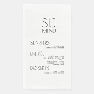 Modern Simple Black White Bold Wedding Menu Napkin