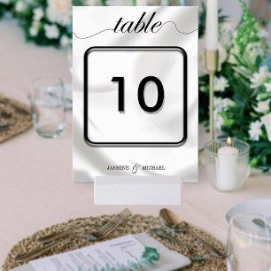 Modern Simple Black White Elegant Script Wedding Table Number