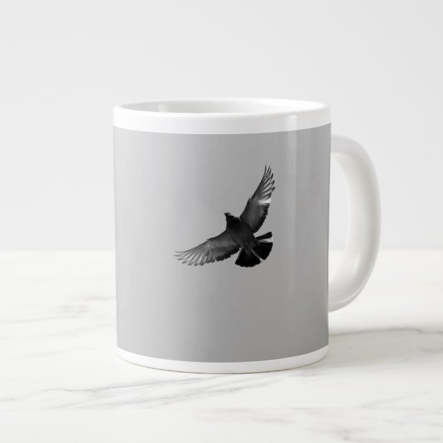 Modern simple black white flying bird pigeon photo large coffee mug (Front Right)
