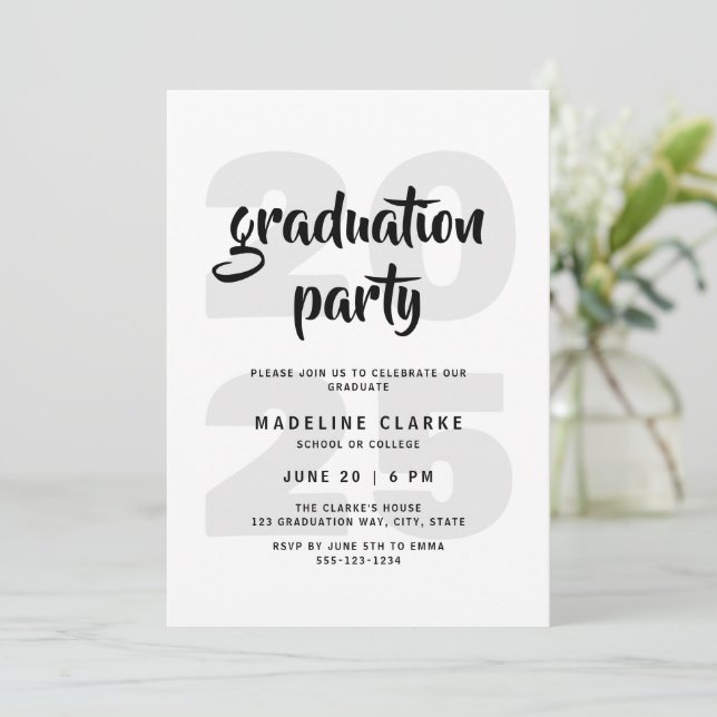 Modern Simple Black & White Graduation Party Invitation (Standing Front)