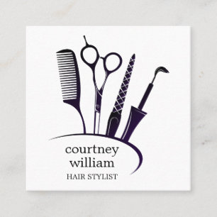 Modern Simple Black White Hair Stylist  Square Business Card