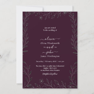 Modern simple black & white minimalist floral vine invitation