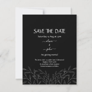 Modern simple black & white minimalist floral vine save the date