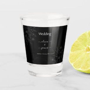 Modern simple black & white minimalist floral vine shot glass