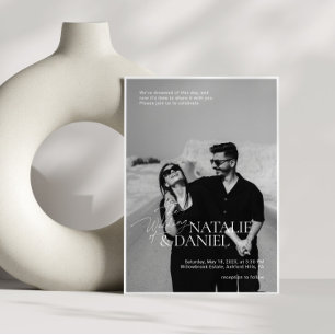 Modern Simple Black & White Photo Wedding Invitation