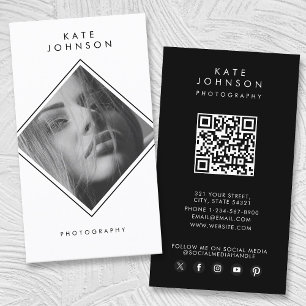 Modern Simple Black & White Photography QR Code  Business Card