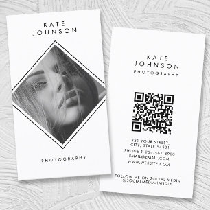 Modern Simple Black & White Photography QR Code  Business Card