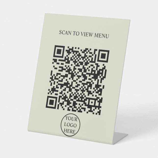 Modern Simple black & white Scan QR Code Menu  Pedestal Sign (Front)