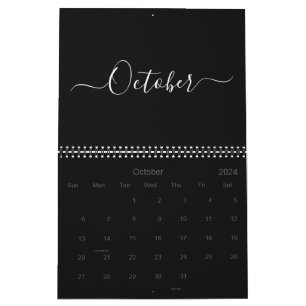Modern simple black white script month 2024 calendar
