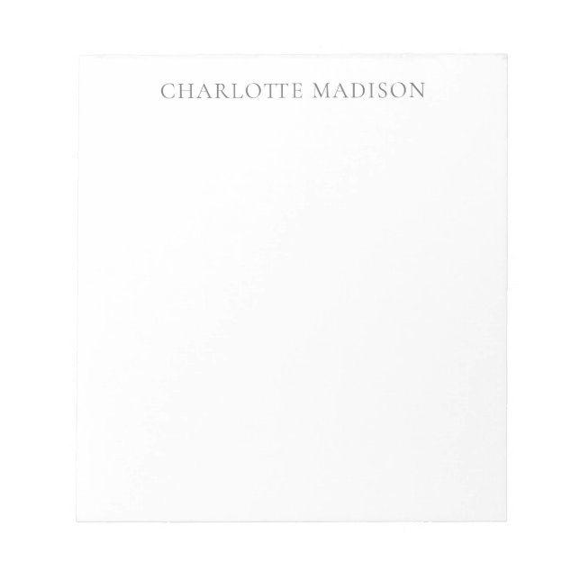 Modern Simple Black White Trendy Minimalist Name Notepad (Front)