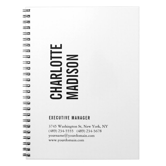 Modern Simple Black White Trendy Minimalist Plain  Notebook (Front)