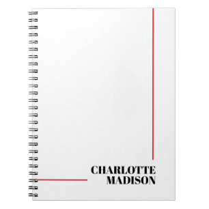 Modern Simple Black White Trendy Minimalist Plain  Notebook