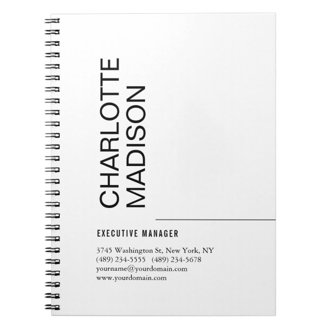 Modern Simple Black White Trendy Minimalist Plain  Notebook (Front)