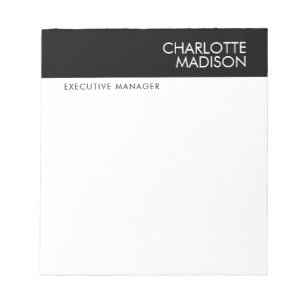 Modern Simple Black White Trendy Minimalist Plain  Notepad