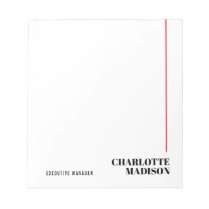 Modern Simple Black White Trendy Minimalist Plain  Notepad