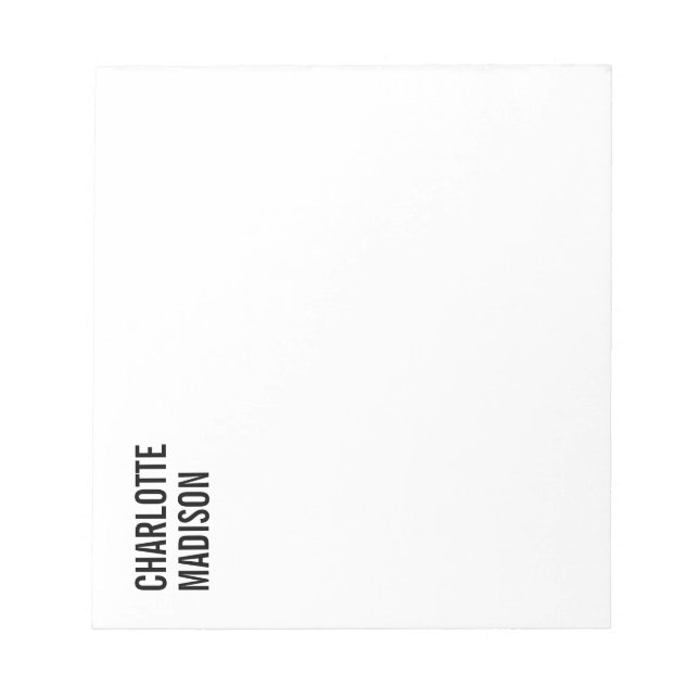 Modern Simple Black White Trendy Minimalist Plain  Notepad (Front)