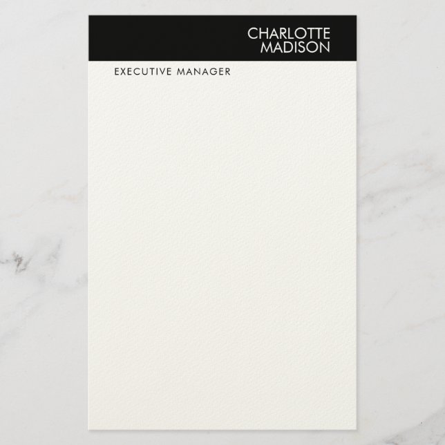 Modern Simple Black White Trendy Minimalist Plain  Stationery (Front)