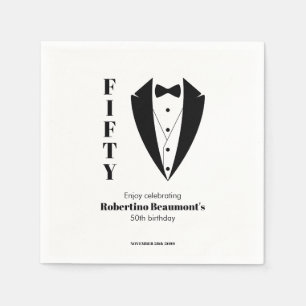 Modern Simple Black White Tuxedo 50th Birthday Napkin