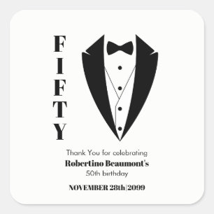 Modern Simple Black White Tuxedo 50th Birthday  Square Sticker