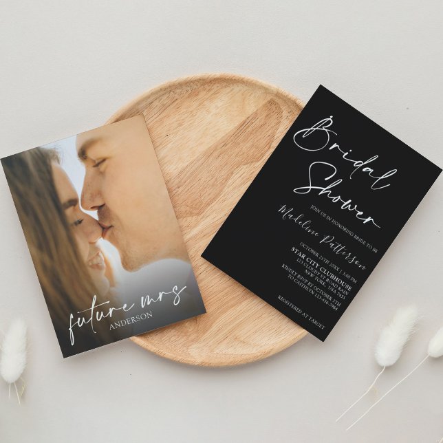 Modern Simple Black with Photo Bridal Shower Invitation (Creator Uploaded)