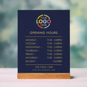 Modern Simple Blue   Business Logo Opening Hours Acrylic Sign