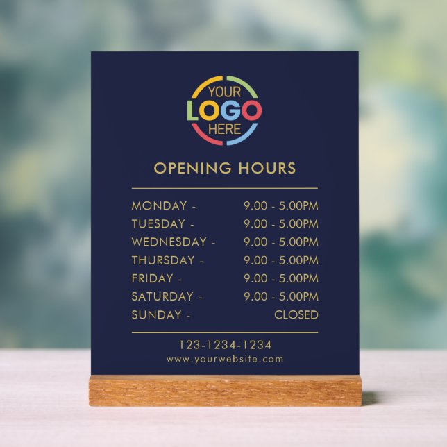 Modern Simple Blue | Business Logo Opening Hours Acrylic Sign (Neutral)