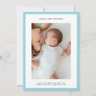 modern simple blue frame boy photo baby birth announcement