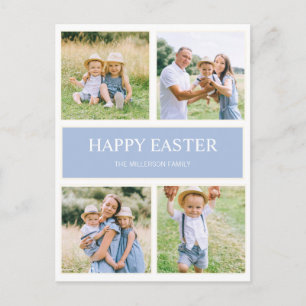 Modern Simple Blue Happy Easter 4 Family Photo Postcard