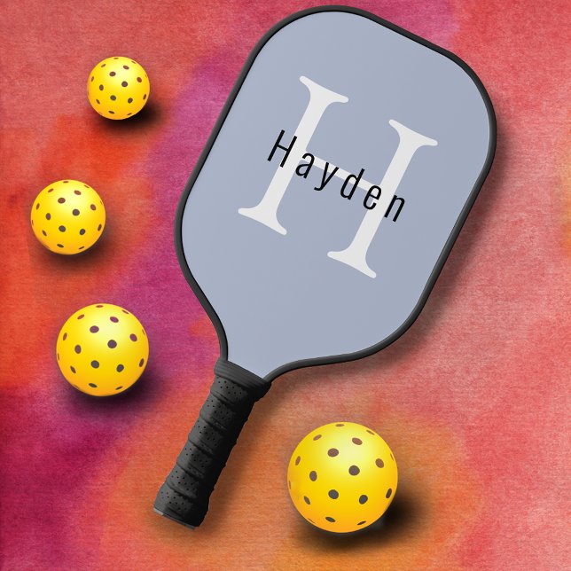 Modern Simple Blue Monogram Name + Initial Pickleball Paddle (Creator Uploaded)