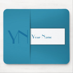 Modern Simple Blue Monogram Name Mouse Pad