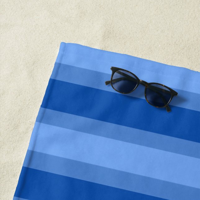 Modern Simple blue Navy Two Tone Stripe name Beach Towel (In Situ)