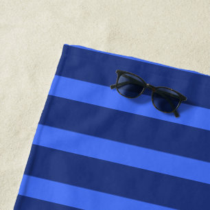 Modern Simple blue Navy Two Tone Stripe name Beach Towel