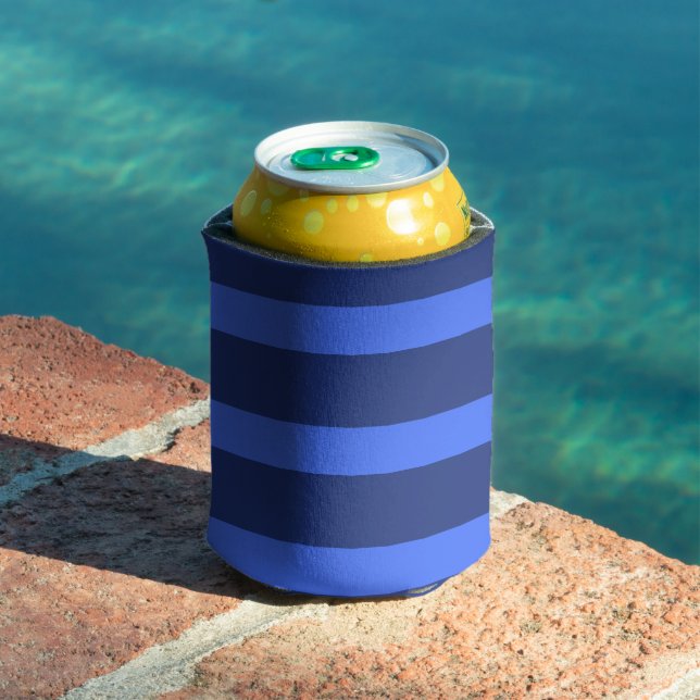 Modern Simple blue Navy Two Tone Stripe name Can Cooler (In Situ Pool)