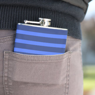 Modern Simple blue Navy Two Tone Stripe name Hip Flask