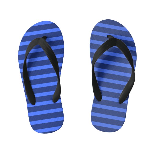 Modern Simple blue Navy Two Tone Stripe name Kid's Jandals (Footbed)
