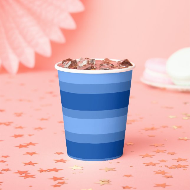 Modern Simple blue Navy Two Tone Stripe name Paper Cups (Insitu)